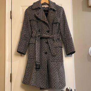 Laundry by Design Black and White Herringbone Trench Coat